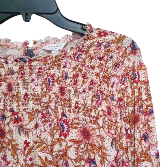 Lucky Brand Pink Floral Stretch Boho Style Peasant Top Women's Size Extra Large - Picture 3 of 7